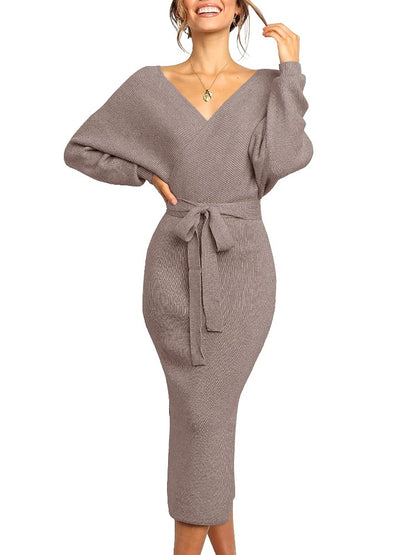 Womens Maxi Sweater Dress Long Sleeve Batwing Wrap V Neck Fall Dresses