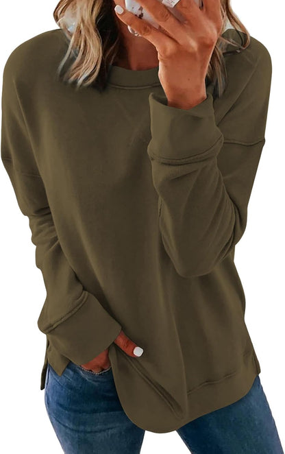Dokotoo Women's Casual Crew Neck Sweatshirt Loose Long Sleeve Pullover Tops