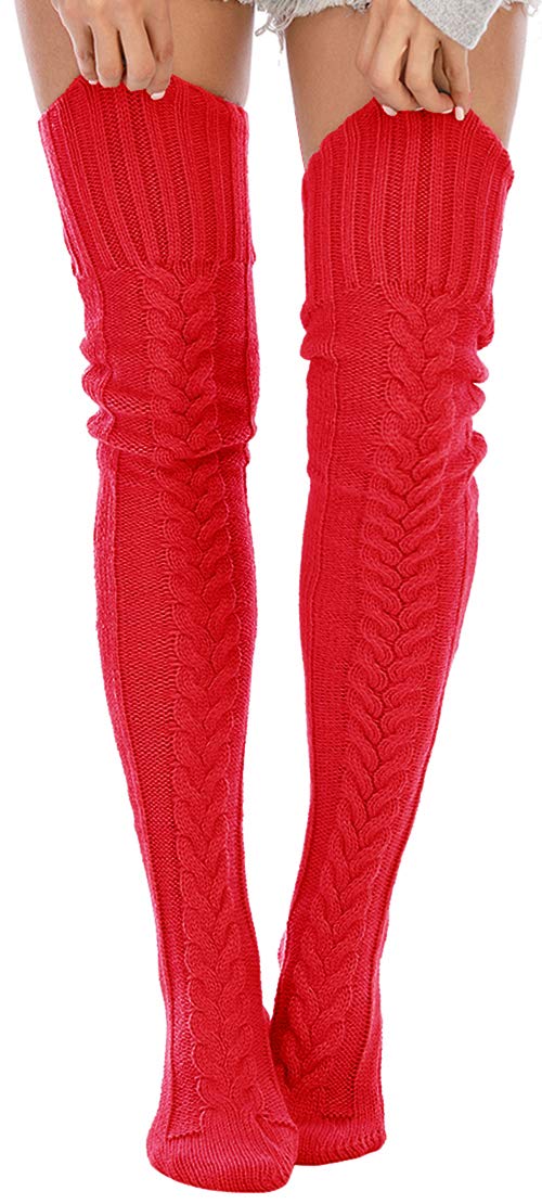 Leoparts Women's Cable Knit Thigh High Socks Over Knee Leg Warmer Stockings