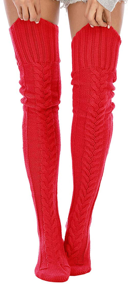 Leoparts Women's Cable Knit Thigh High Socks Over Knee Leg Warmer Stockings