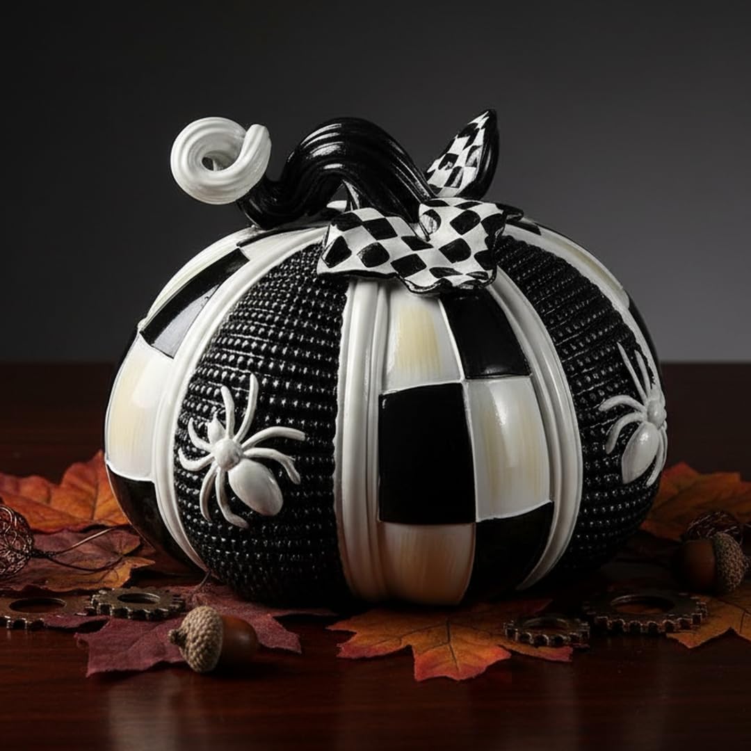 8 Inch Resin Pumpkin Statue, Halloween Fall Decor | Handmade Resin, Thanksgiving Centerpiece, Halloween Tabletop, Mantle & Bookshelf Decor