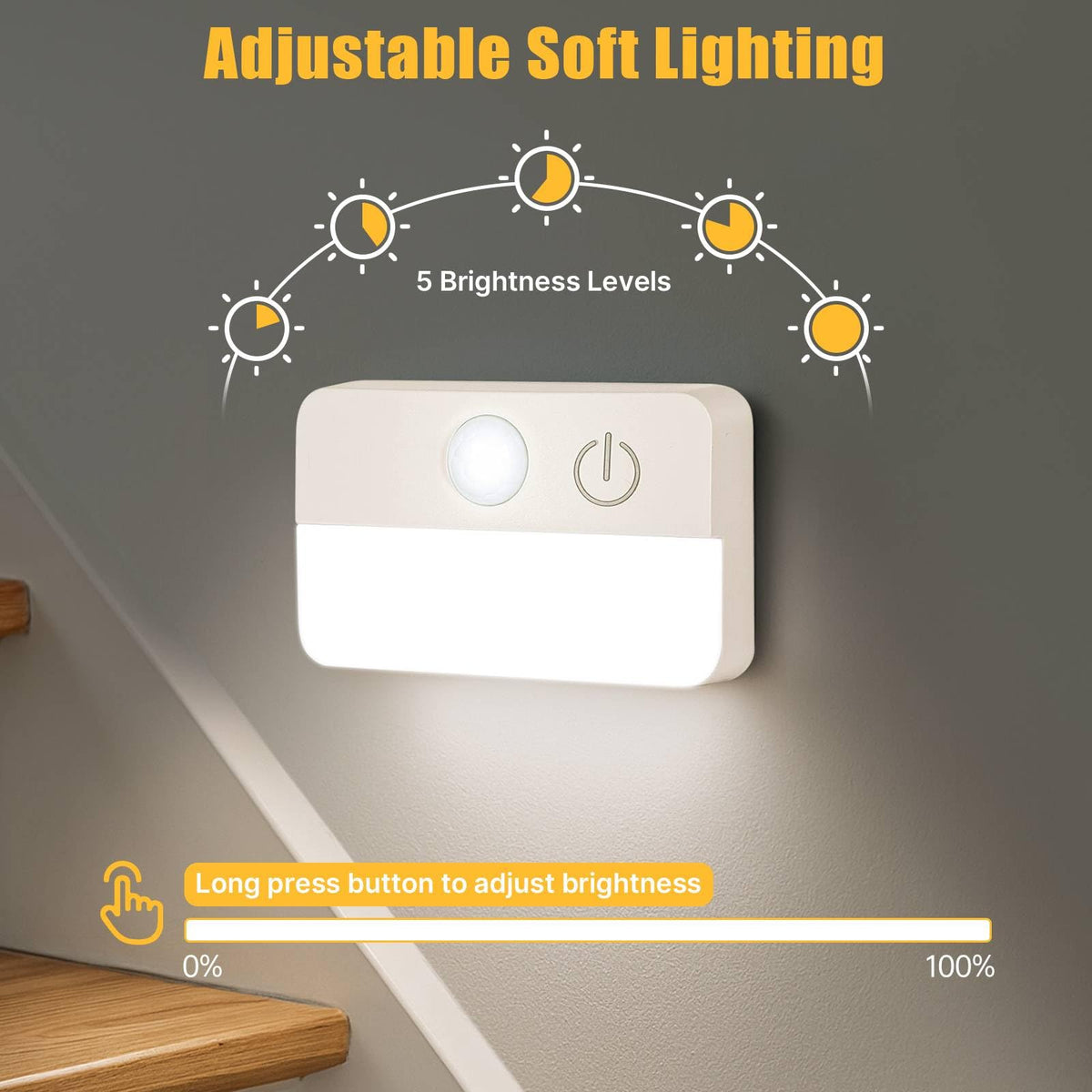 Guankai 8 Pack Motion Sensor Stair Light for Indoor, Battery Operated