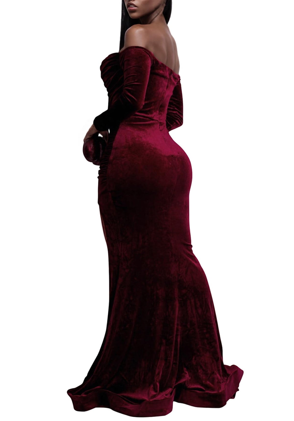 Women Off The Shoulder Formal Dresses Velvet High Split Maxi Dress