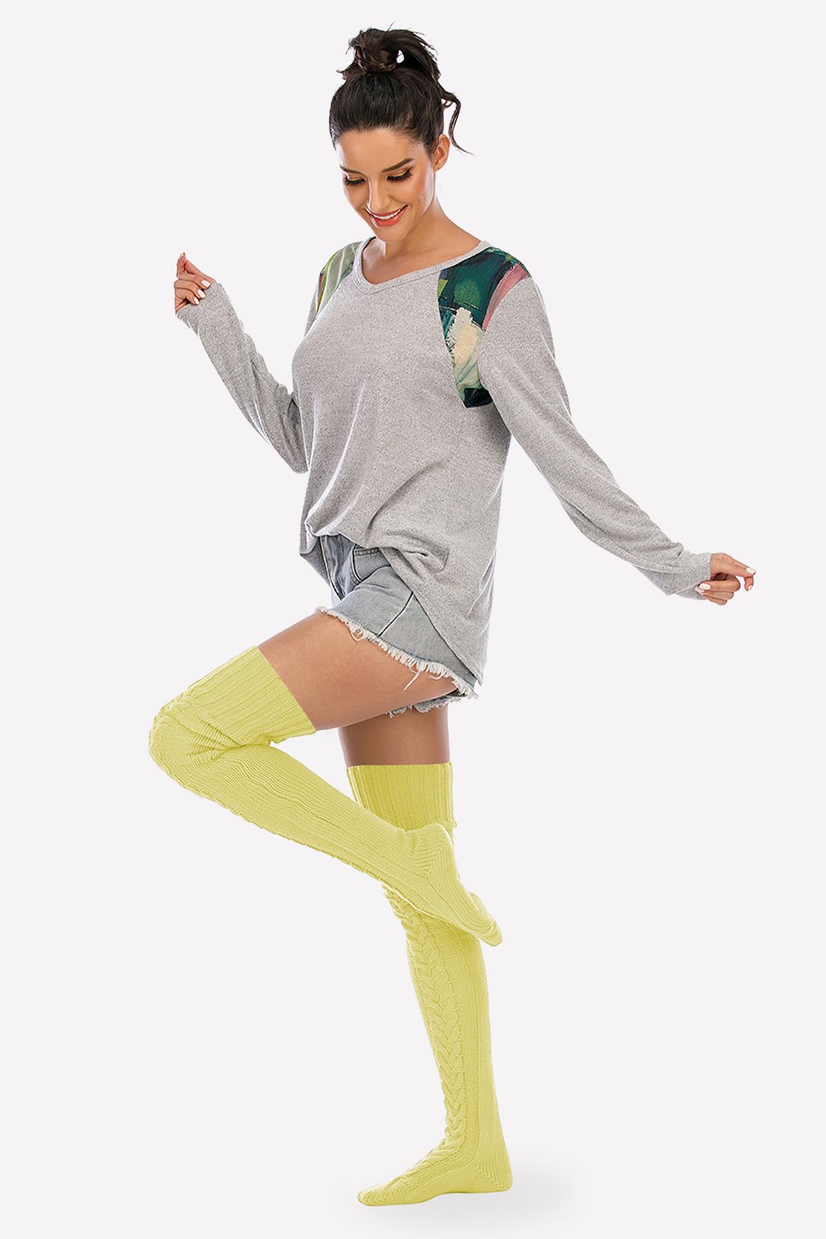 Leoparts Women's Cable Knit Thigh High Socks Over Knee Leg Warmer Stockings