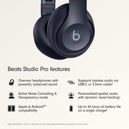 Beats Studio Pro Premium Wireless Over-Ear Headphones- Up to 40-Hour Battery Life, Active Noise Cancelling, Great for Travel & Commuting, USB-C Lossless Audio, Apple & Android Compatible -Black