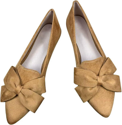 Stunner Womens Suede Bowknot Ballet Flats Pointed Toe Soft Dress Shoes