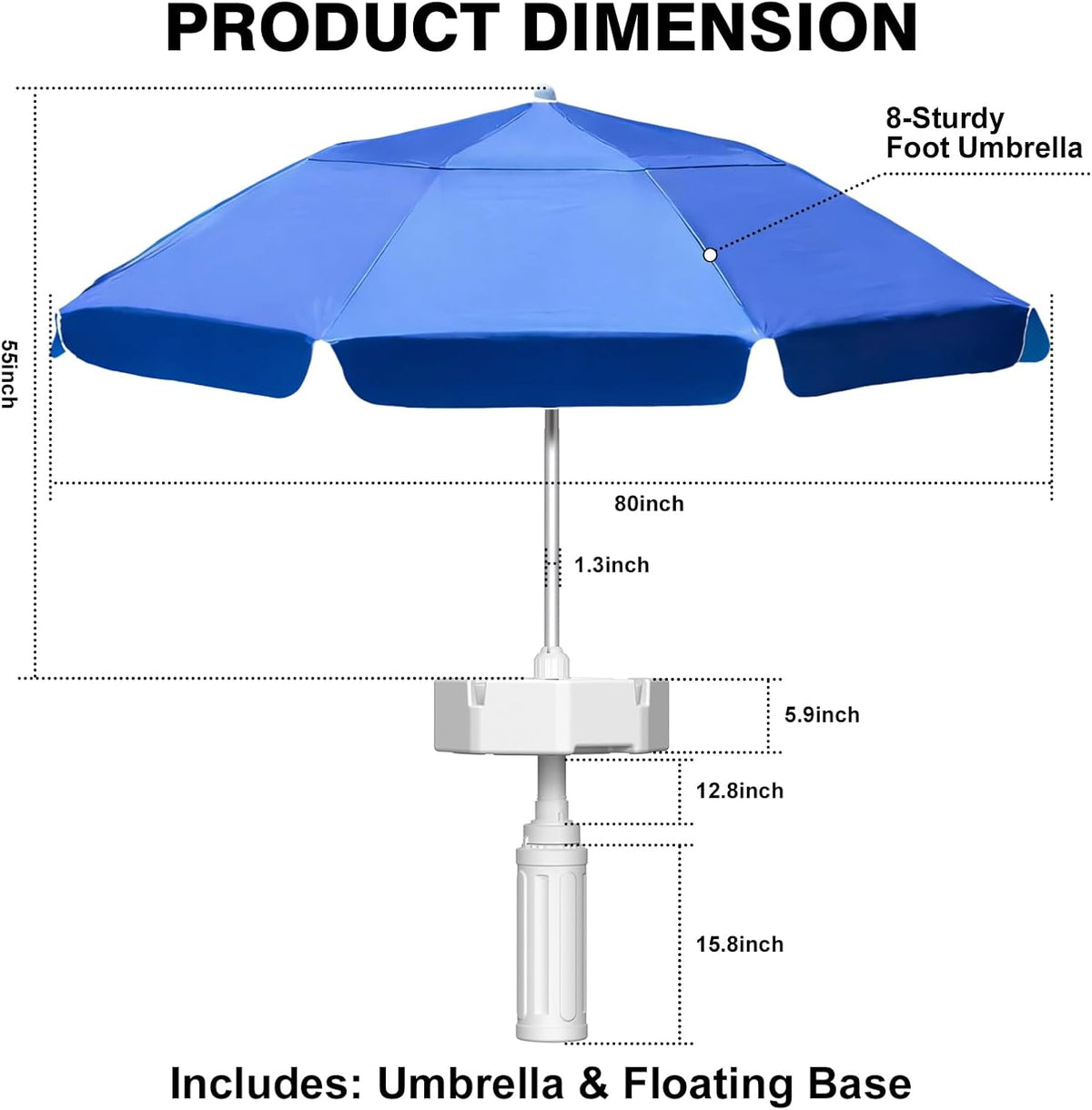 Outdoor Floating Umbrella for Inside of Pool with Weighted Base, 4 Cupholders Floating Table with Sun Shade, No-Tools Setup