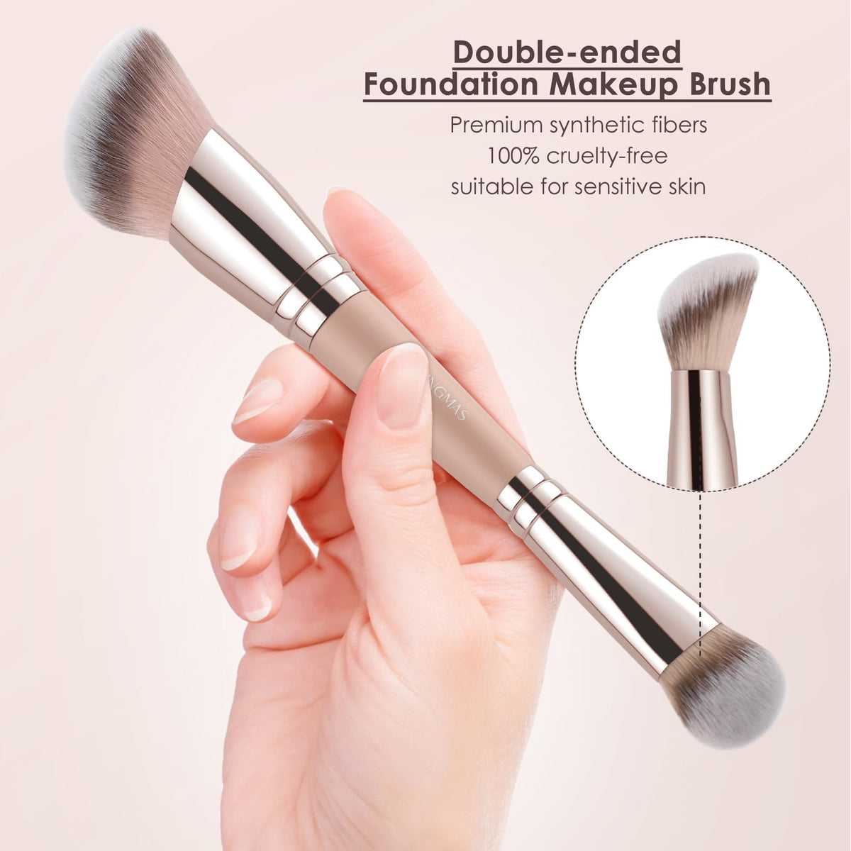Kingmas Foundation Makeup Brush, Double Ended Bronzer Brush Angled & Round Contour Brushes for Beauty Blending Liquid Powder, Concealer Cream Cosmetics Blush (Brown)