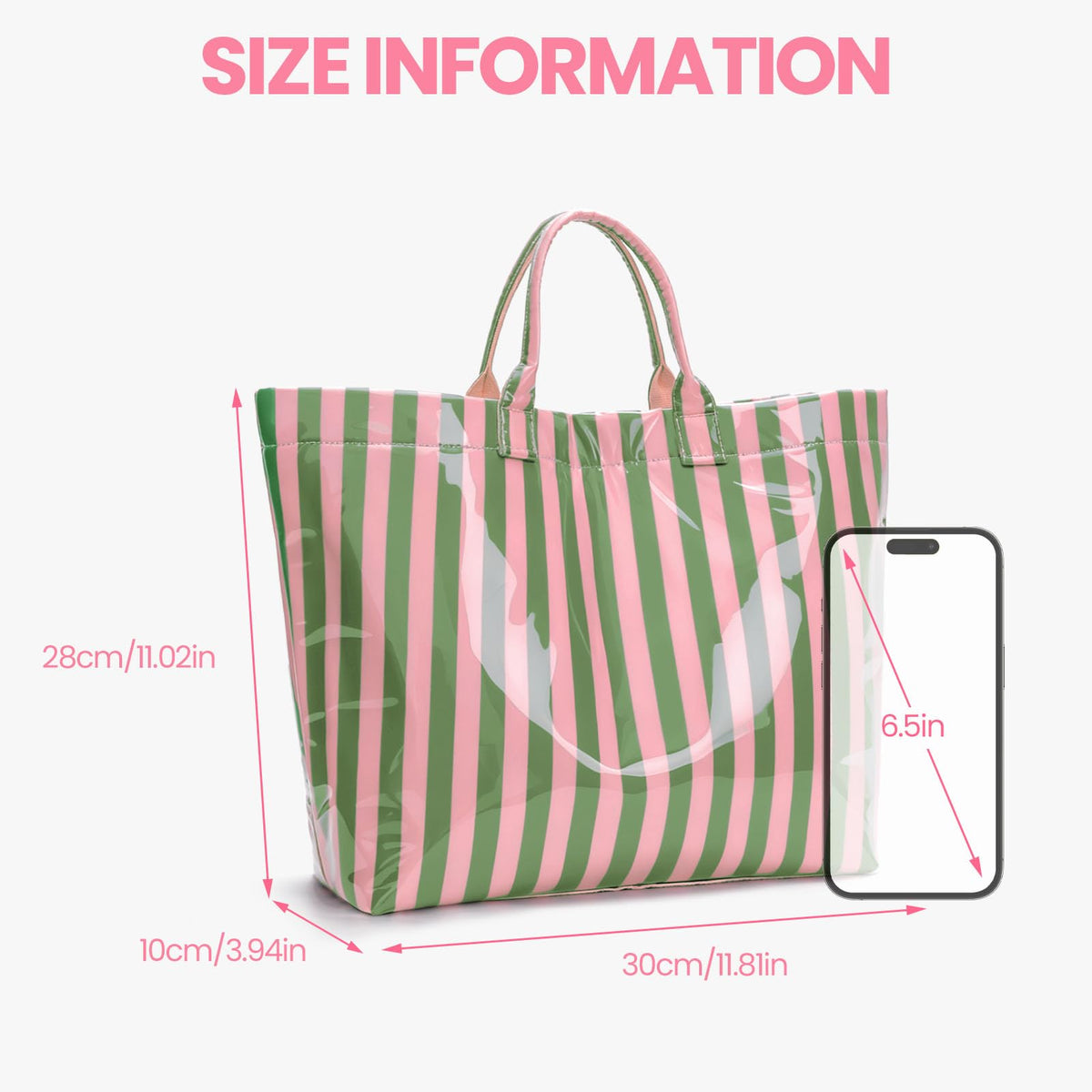 Striped PVC Tote Bag Large Glossy