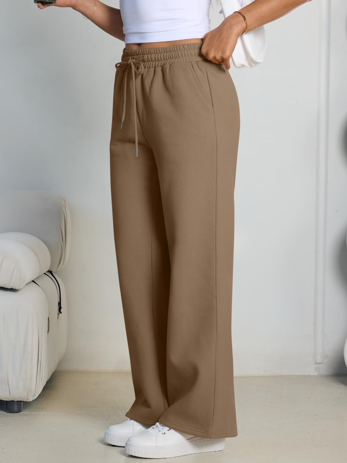 Trendy Queen Womens Wide Leg Fleece Lined Sweatpants