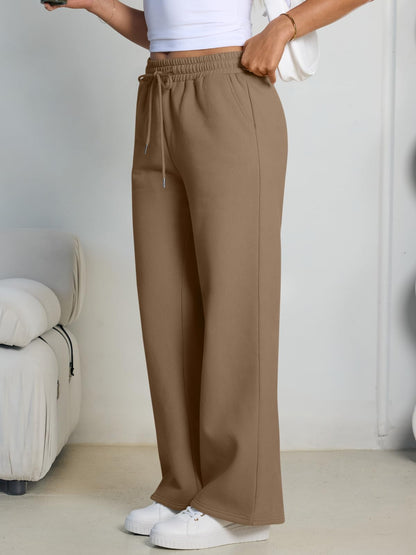 Trendy Queen Womens Wide Leg Fleece Lined Sweatpants