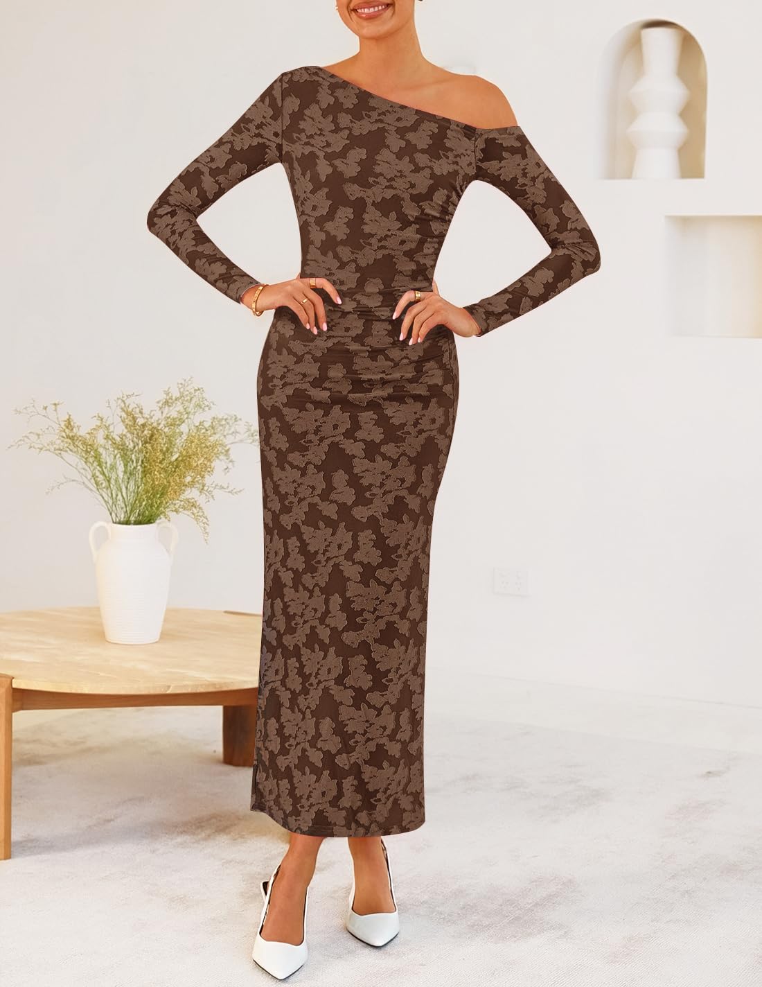 ZESICA Women's Fall Floral Off Shoulder Wedding Guest Dresses
