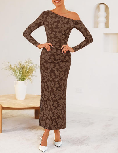ZESICA Women's Fall Floral Off Shoulder Wedding Guest Dresses