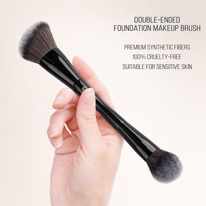 Kingmas Foundation Makeup Brush, Double Ended Bronzer Brush Angled & Round Contour Brushes for Beauty Blending Liquid Powder, Concealer Cream Cosmetics Blush (Brown)
