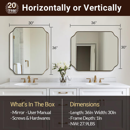 Andy Star Unique Rectangle Wall Mirror, 24"X32"