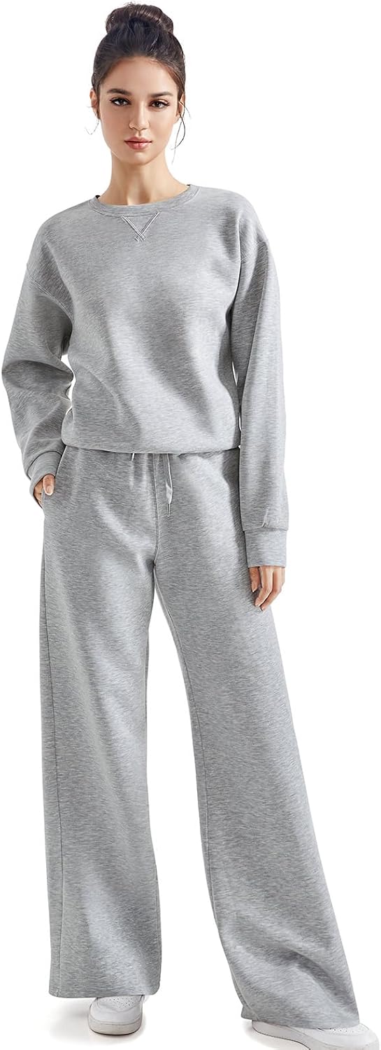 SUUKSESS Women 2 Piece Outfits Fall Oversized Sweatshirt Wide Leg Pants