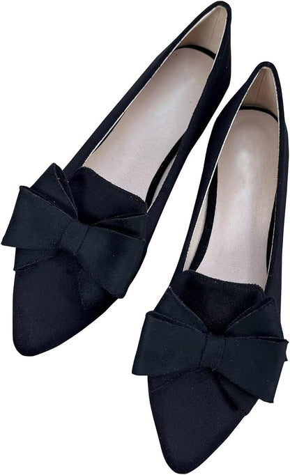 Stunner Womens Suede Bowknot Ballet Flats Pointed Toe Soft Dress Shoes
