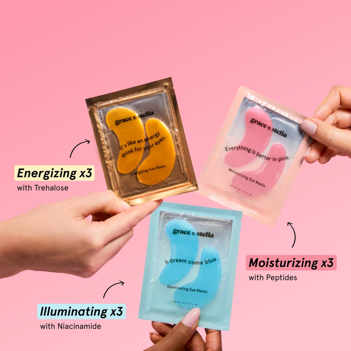 grace & stella New Brightening Eye Patches for Dark Circles (24 Pairs) - Vitamin C Under Eye Patches for Puffiness