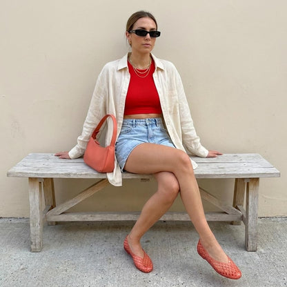 Cushionaire Siesta Modern Lattice Ballet Flats for Women, Comfortable Slip on Pointed Toe Womens Jelly Shoes