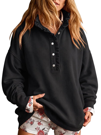 Fisoew Womens Sweatshirt Mock Neck Henley Pullover