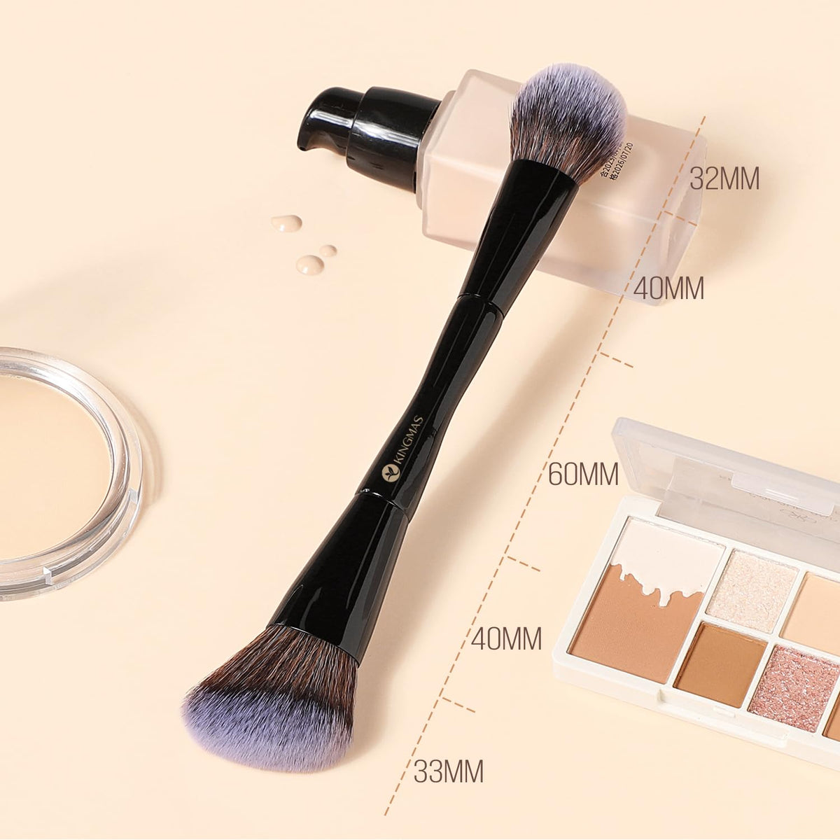 Kingmas Foundation Makeup Brush, Double Ended Bronzer Brush Angled & Round Contour Brushes for Beauty Blending Liquid Powder, Concealer Cream Cosmetics Blush (Brown)