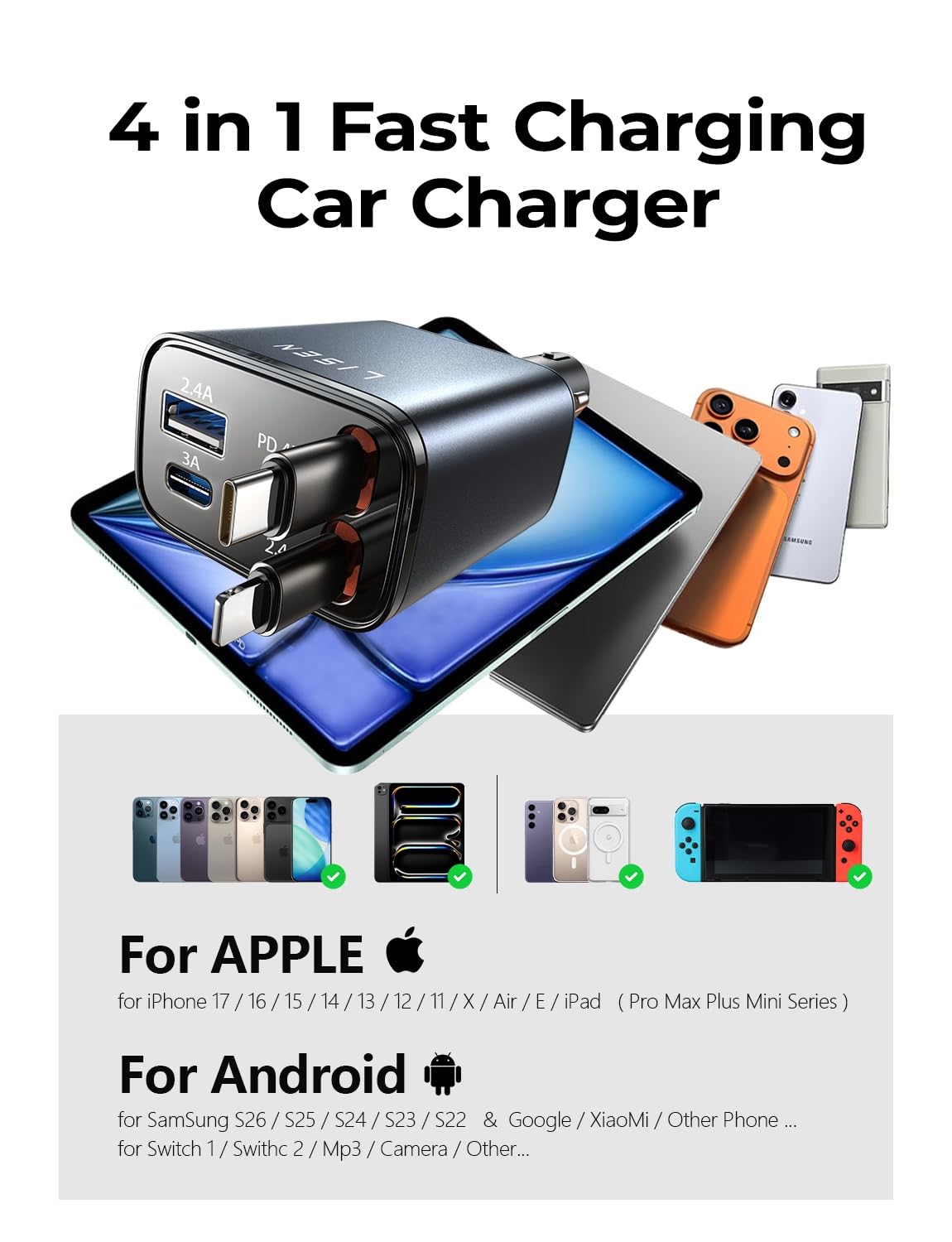 Lisen Retractable Car Charger