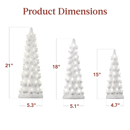 Best Choice Products Set of 3 Ceramic Christmas Trees, Pre-Lit Hand-Painted Tabletop Holiday Decoration W/Multicolor Bulbs, LED Lights – Green