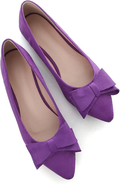 Stunner Womens Suede Bowknot Ballet Flats Pointed Toe Soft Dress Shoes