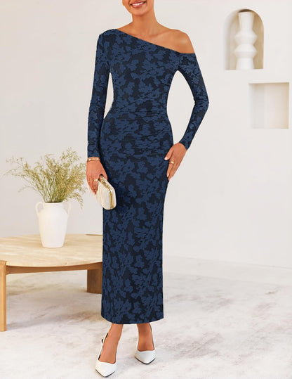 ZESICA Women's Fall Floral Off Shoulder Wedding Guest Dresses