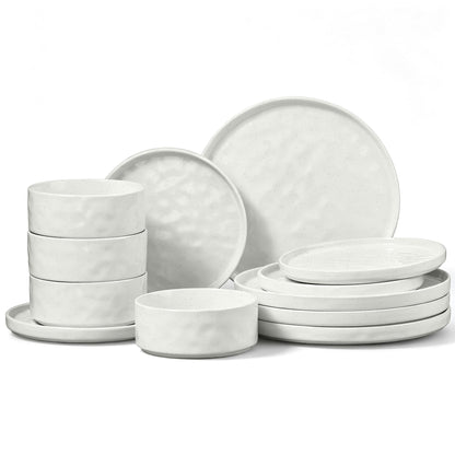 E-far Stoneware Dinnerware Set, 16-Piece Plates and Bowls Sets for 4