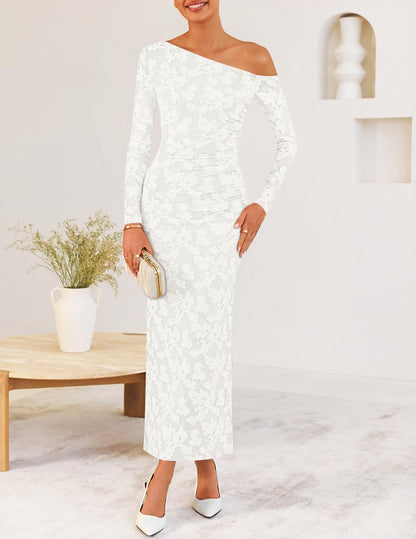 ZESICA Women's Fall Floral Off Shoulder Wedding Guest Dresses