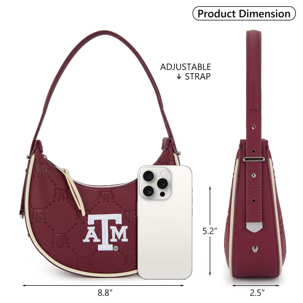 NCAA Crescent Shoulder Bag for Women, Half Moon Clutch Purses for Birthday/Graduation Gifts