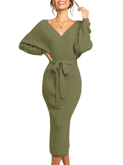 Womens Maxi Sweater Dress Long Sleeve Batwing Wrap V Neck Fall Dresses