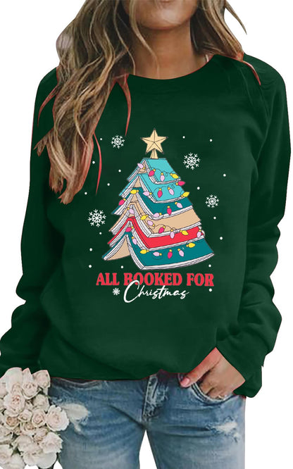 Christmas Sweatshirts for Women Cute Christmas Tree Graphic Long Sleeve Shirt Xmas Holiday Party Pullover Blouse