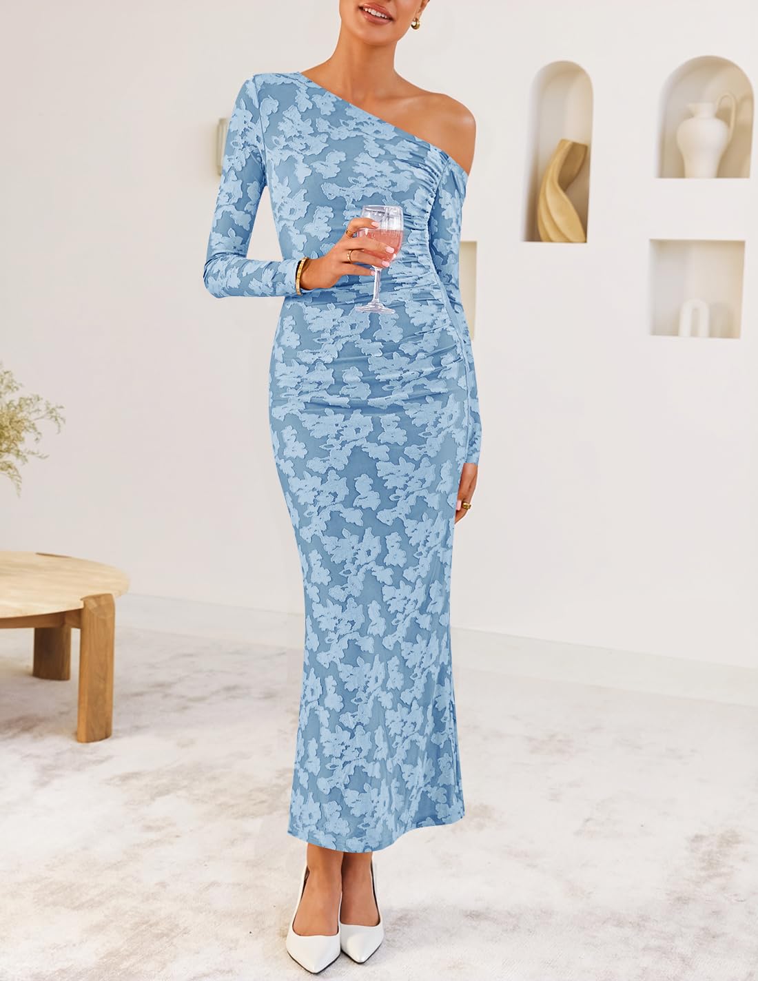ZESICA Women's Fall Floral Off Shoulder Wedding Guest Dresses