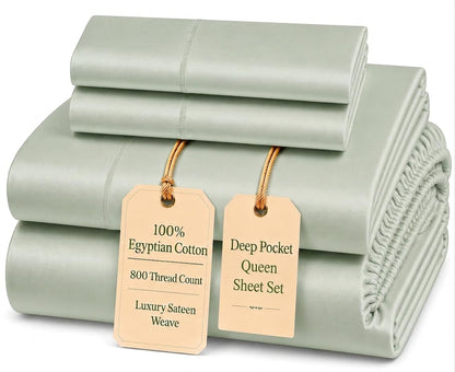 100% Egyptian Cotton Sheets King Size Sheets Set with Fully Elasticated 15" Deep Fitted Sheet & Pillowcases