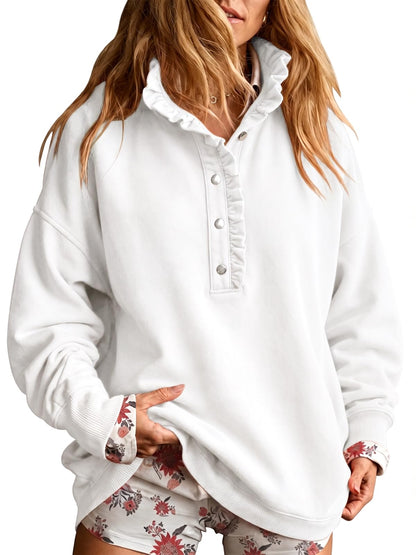 Fisoew Womens Sweatshirt Mock Neck Henley Pullover