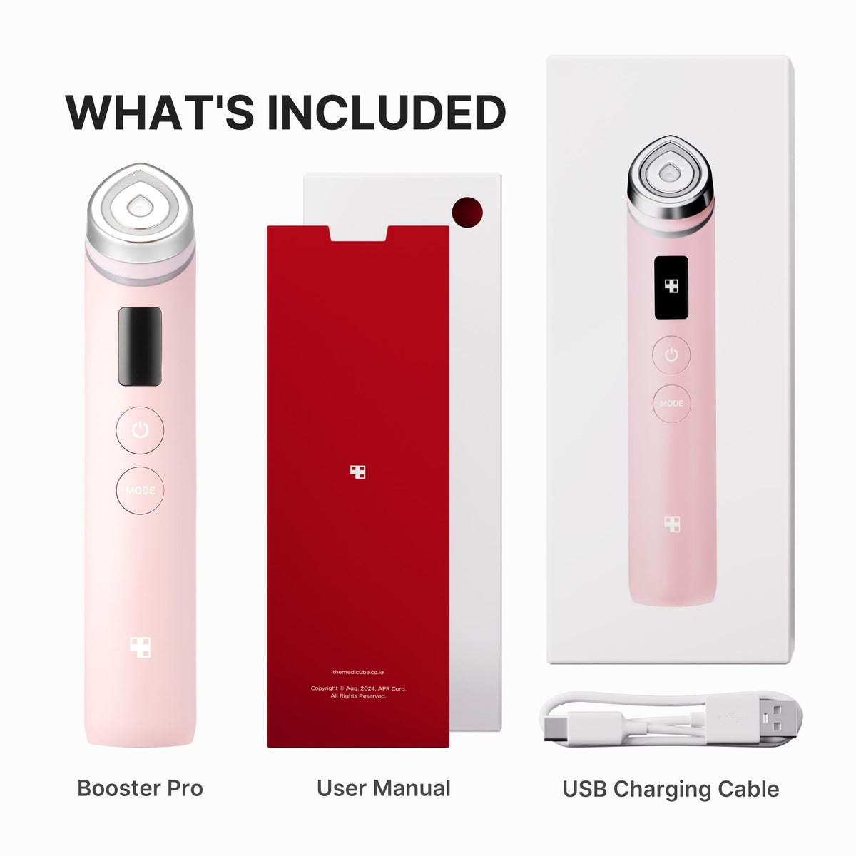 Medicube Booster Pro | 6-In-1 Real Glass Glow Beauty Massager | for Clear, Radiant, Firmer-Looking Skin | Korean Skin Care | Pink
