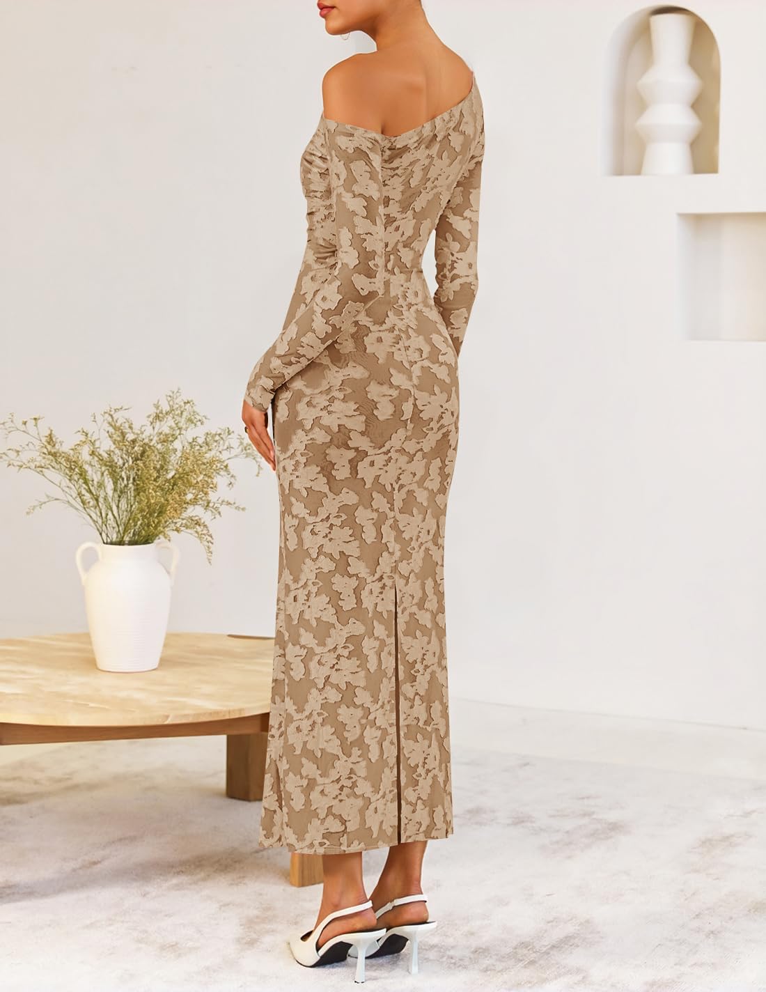 ZESICA Women's Fall Floral Off Shoulder Wedding Guest Dresses