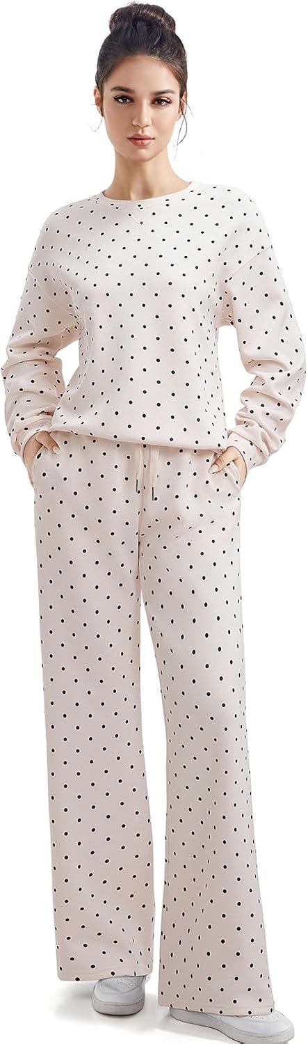 SUUKSESS Women 2 Piece Outfits Fall Oversized Sweatshirt Wide Leg Pants