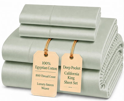 100% Egyptian Cotton Sheets King Size Sheets Set with Fully Elasticated 15" Deep Fitted Sheet & Pillowcases