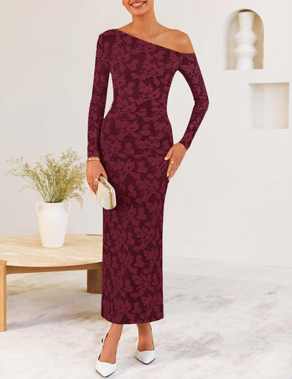 ZESICA Women's Fall Floral Off Shoulder Wedding Guest Dresses