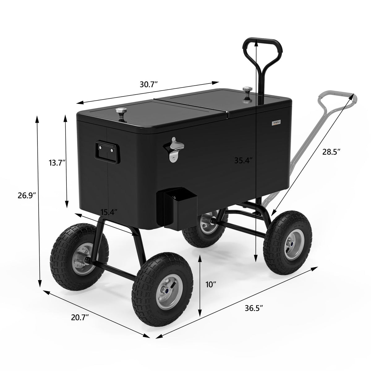 Vingli 80 Quart Wagon Rolling Cooler Ice Chest, W/Long Handle and 10" Wheels