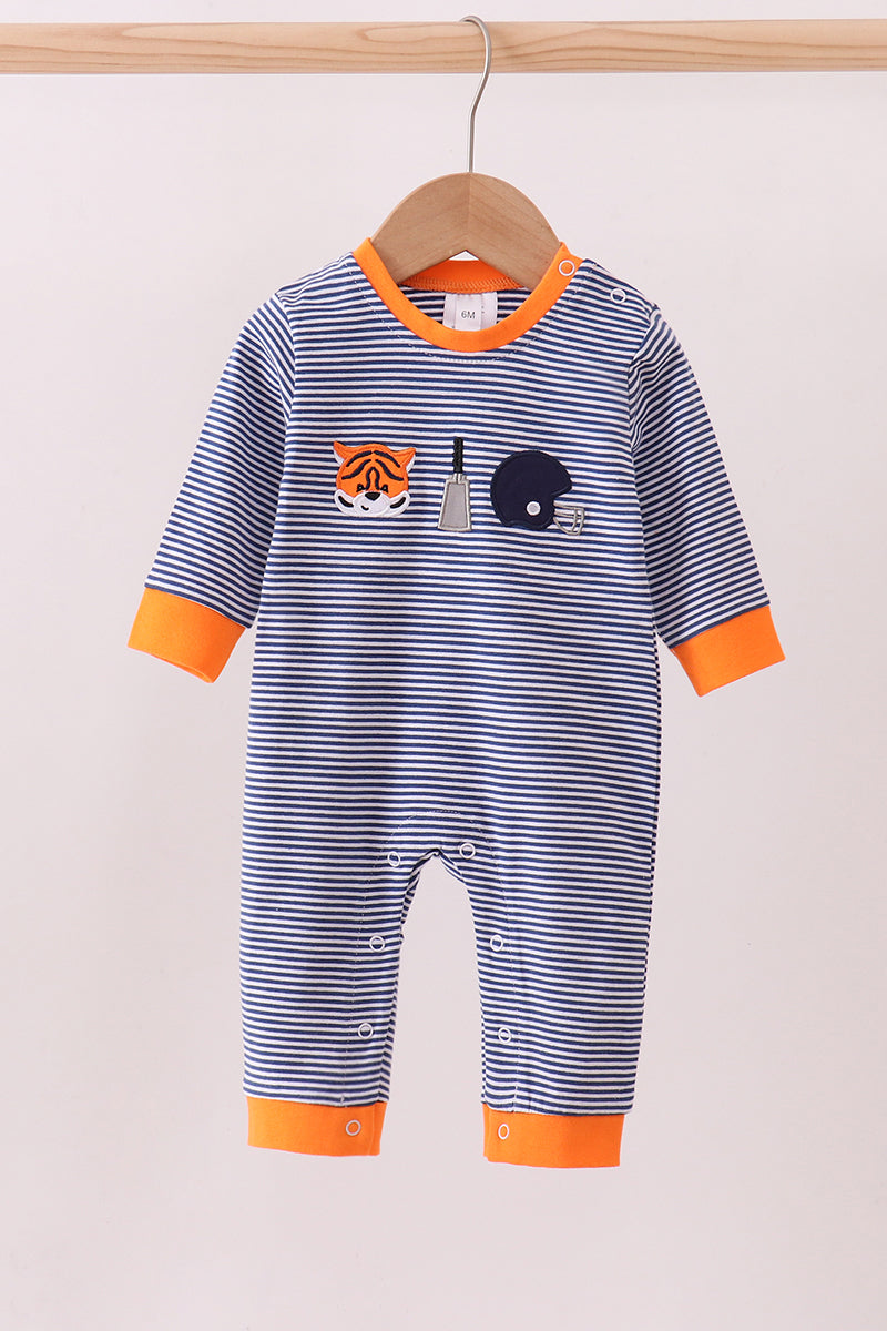 Premium Blue Auburn stripe tiger romper