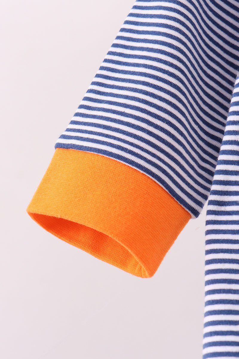 Premium Blue Auburn stripe tiger romper