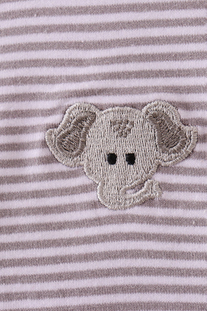 Premium Gray Alabama Stripe Elephant Embroidery Dress