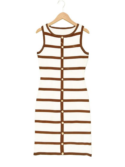 Contrast Stripe Knit Sleeveless Midi Dress – 5 Colors, S–l