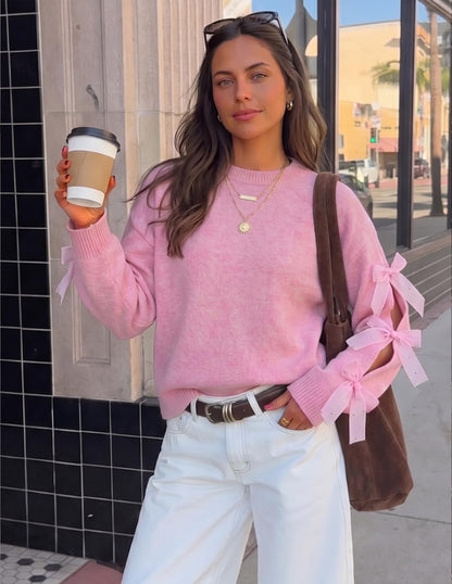 ZESICA Cute Bow Long Sleeve Oversized Sweaters