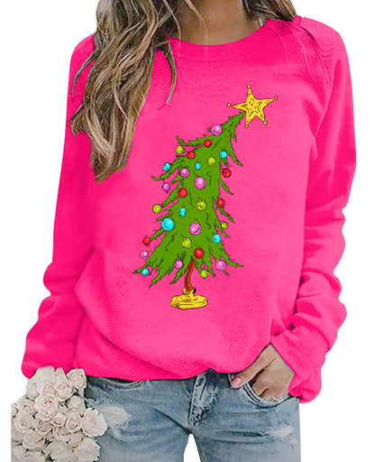 Christmas Sweatshirts for Women Cute Christmas Tree Graphic Long Sleeve Shirt Xmas Holiday Party Pullover Blouse
