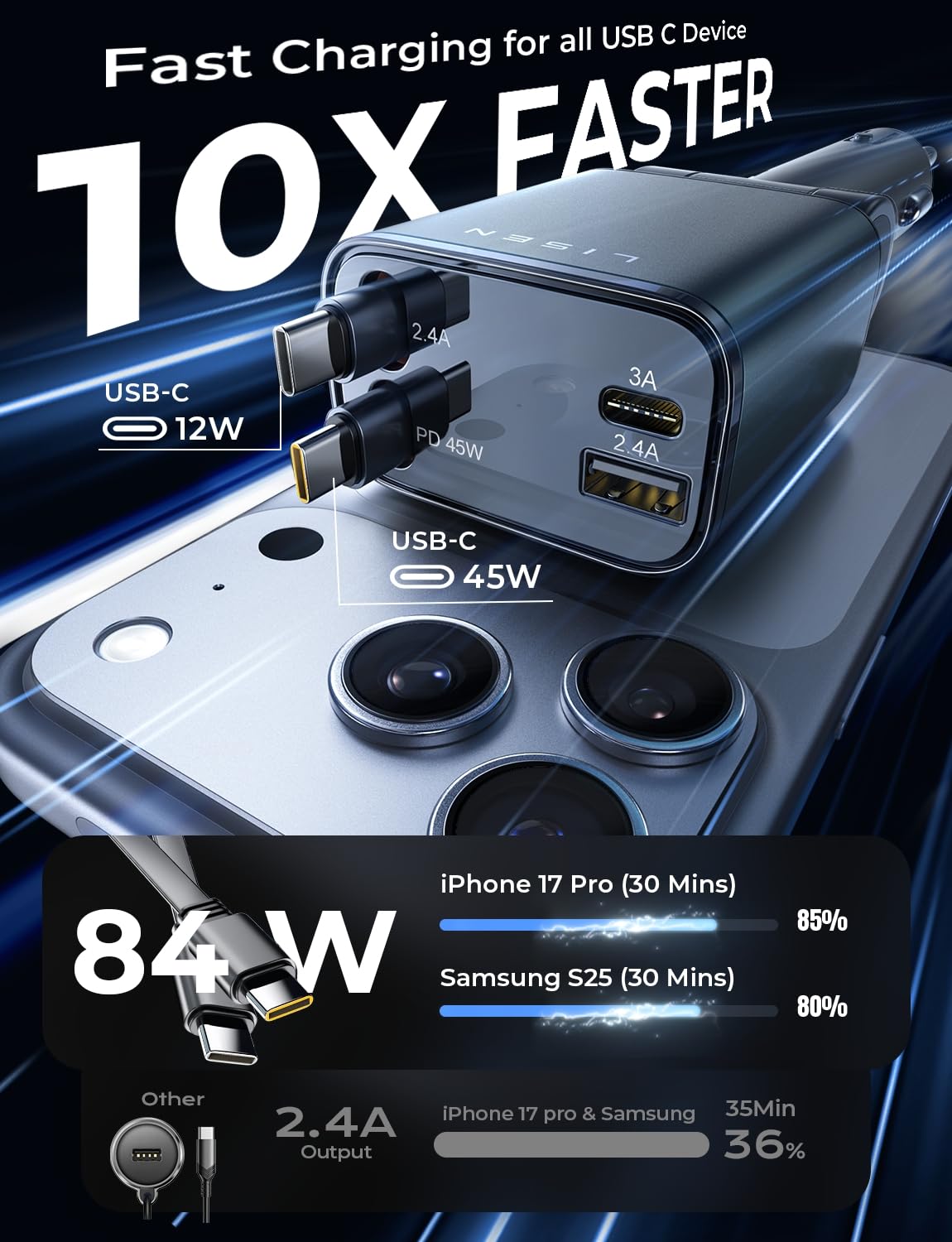 Lisen Retractable Car Charger